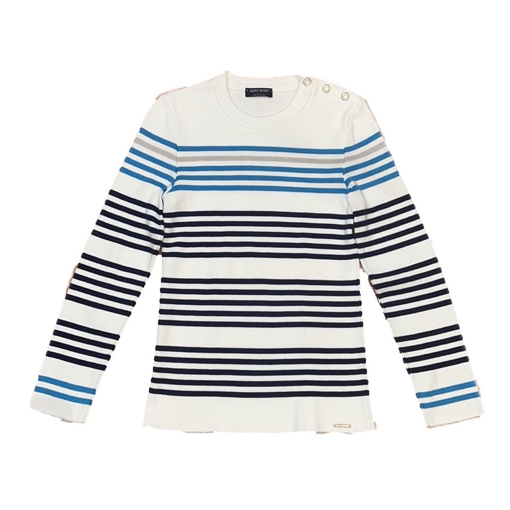 Saint James Women’s Button Neck Striped Sweater, size 4